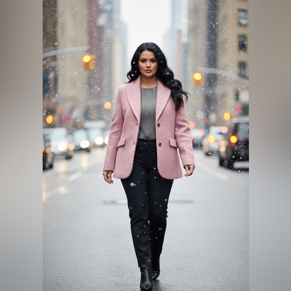 Anthropology Women’s large Ellen Tracy Pink Boucle single button coat $229 nwt​